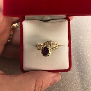 Ruby and Baguette Diamond Ring 14K Yellow Gold Size 7